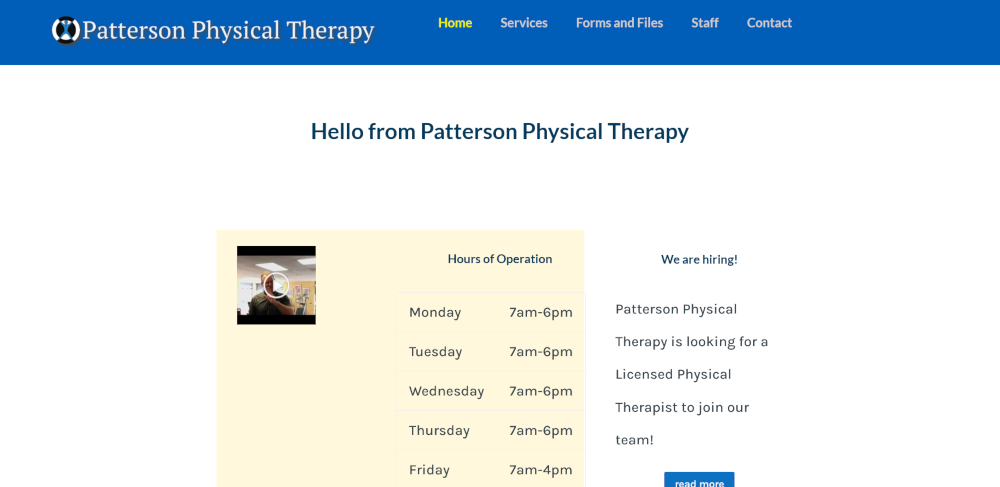 Patterson Physical Therapy website screenshot