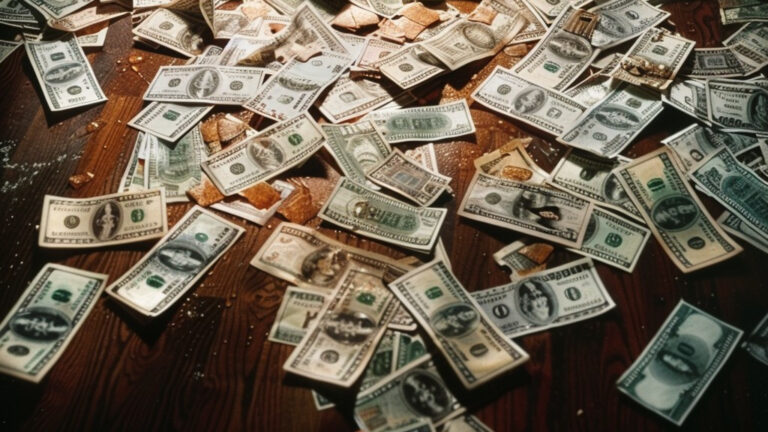 Money scattered on a table.